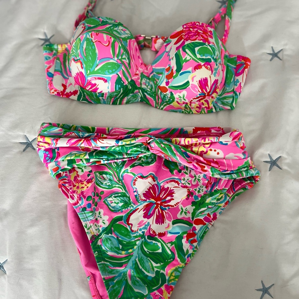 Lilly Pulitzer Pink and Green Floral Bikini